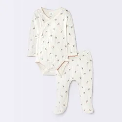 Baby Girls' 2pc Floral Pointelle Top & Bottom Set - Cloud Island™ Ivory 0-3M