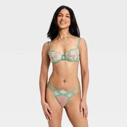 Women's Embroidery Lace Lingerie Bra & Panty Set - Auden™ Green XS