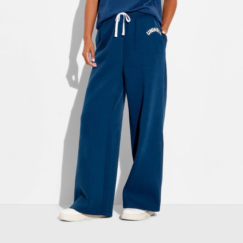 slide 2 of 3, Women's Unwell Wide Leg Graphic Sweatpants - Blue XS, 1 ct