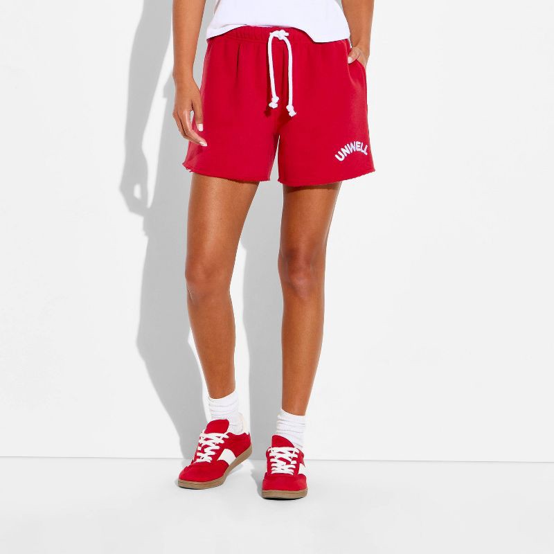 slide 2 of 3, Women's Unwell Graphic Sweat Shorts - Red XS, 1 ct