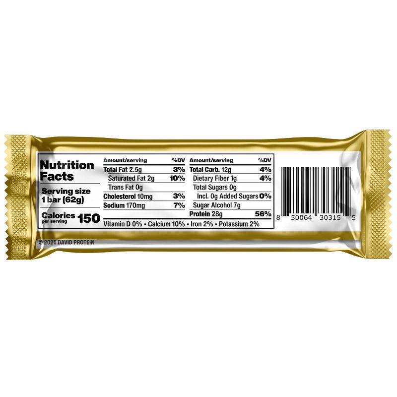 slide 9 of 9, David Protein Peanut Butter Chocolate Chunk High Protein Bars - 28g Protein - 4ct, 28 gram, 4 ct