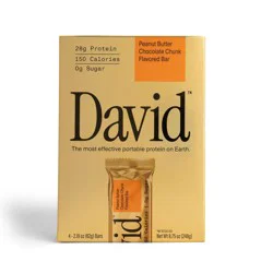 David Protein Peanut Butter Chocolate Chunk High Protein Bars - 28g Protein - 4ct