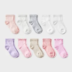 Toddler 10pk Ankle Socks - Cat & Jack™ 4T-5T Pink/Purple/Neutral