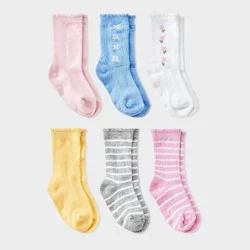 Toddler Girls' 6pk Daisy Floral and Stripped Crew Socks - Cat & Jack™ 2T-3T