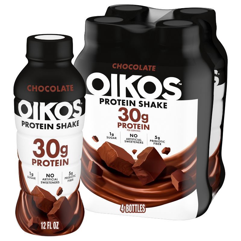 slide 1 of 12, OIKOS Chocolate Non-Caffeinated Casein Protein Shakes - 4pk/ 12 fl oz - Bottle, 4 ct; 12 fl oz