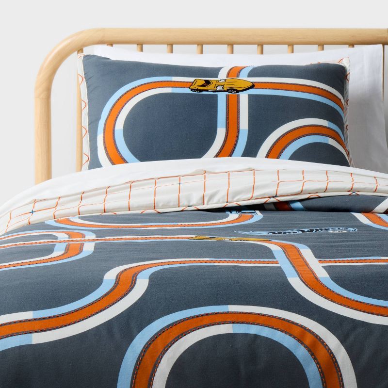 slide 1 of 5, Full/Queen Hot Wheels Retro Track Kids' Quilt Set Gray - Hot Wheels by Pillowfort™, 1 ct