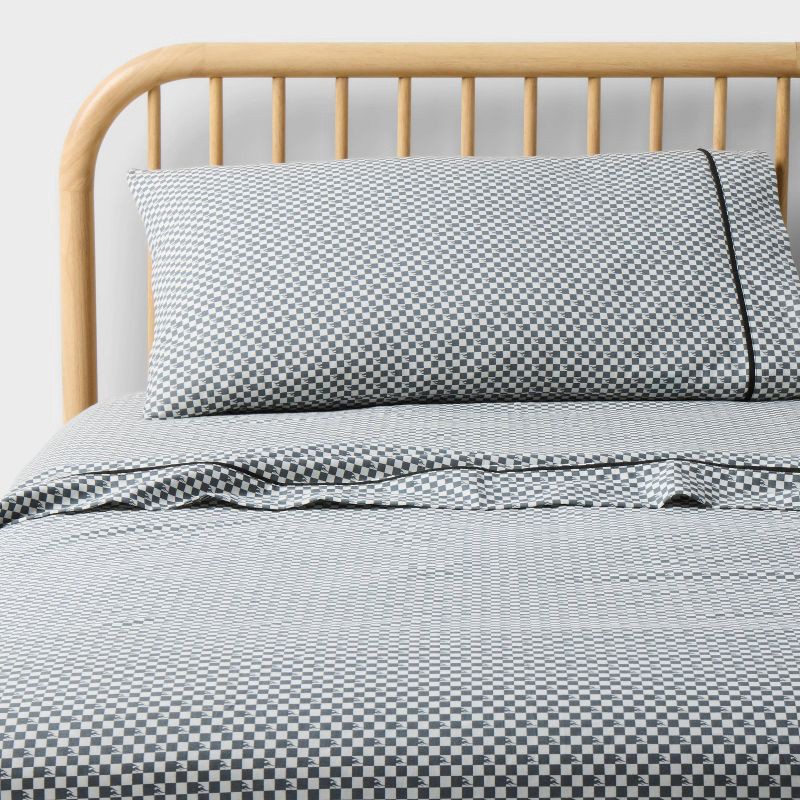 slide 1 of 4, Full Hot Wheels Retro Checkered Flame Kids' Cotton Sheet Set Gray - Hot Wheels by Pillowfort™, 1 ct