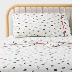 Queen Hot Wheels Classic Car Kids' Cotton Sheet Set Cream - Hot Wheels by Pillowfort™