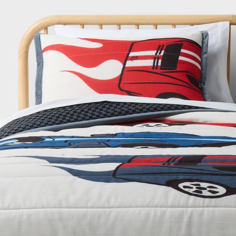 slide 1 of 5, Full/Queen Hot Wheels Classic Racing Cars Kids' Quilt Set Cream - Hot Wheels by Pillowfort™, 1 ct