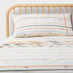 Twin Hot Wheels Retro Checkered Stripe Kids' Cotton Sheet Set Cream - Hot Wheels by Pillowfort™