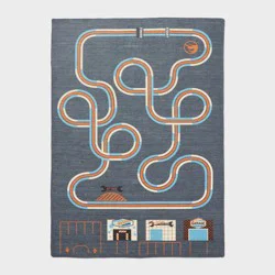 4'x5'6" Hot Wheels Retro Interactive Track Kids' Area Rug Gray - Hot Wheels by Pillowfort™