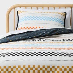 Full/Queen Hot Wheels Retro Checkered Stripes Reversible Kids' Comforter Set - Hot Wheels by Pillowfort™
