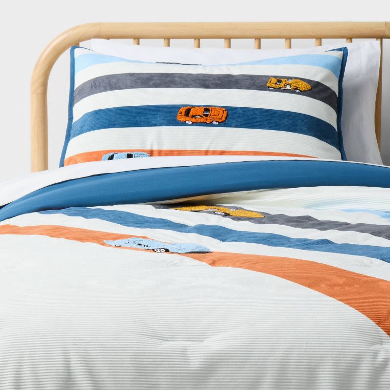 slide 1 of 5, Full/Queen Hot Wheels Retro Track Corduroy Kids' Comforter Set Cream - Hot Wheels by Pillowfort™, 1 ct