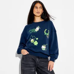 Sanrio Women's Hello Kitty St.Patrick's Day Graphic Pullover Sweatshirt - Navy Blue L