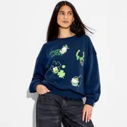 Sanrio Women's Hello Kitty St.Patrick's Day Graphic Pullover Sweatshirt - Navy Blue L