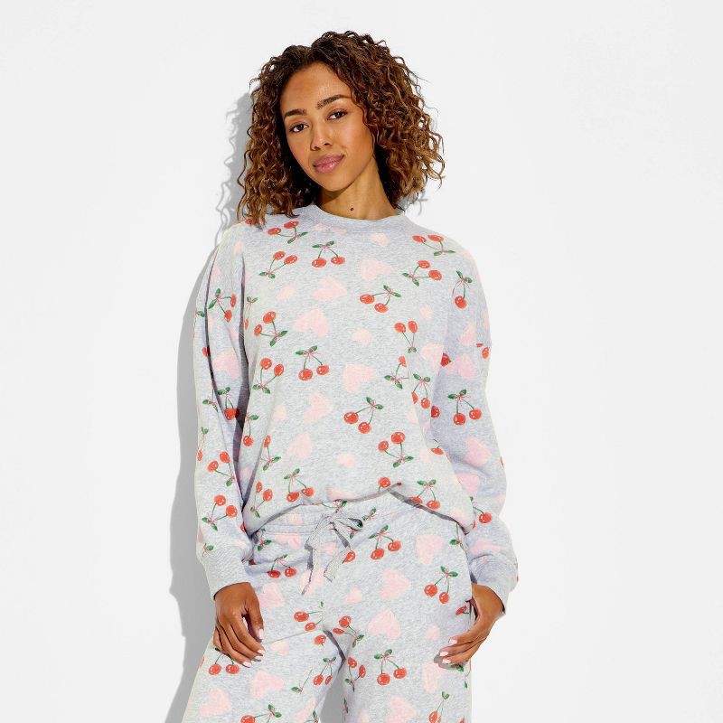 slide 2 of 3, Zoe+Liv Women's Cherry Heart Fleece Graphic Pullover Sweatshirt - Heather Gray L, 1 ct
