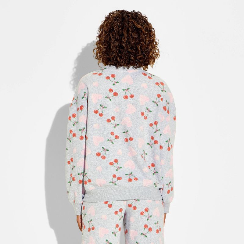 slide 3 of 3, Zoe+Liv Women's Cherry Heart Fleece Graphic Pullover Sweatshirt - Heather Gray L, 1 ct