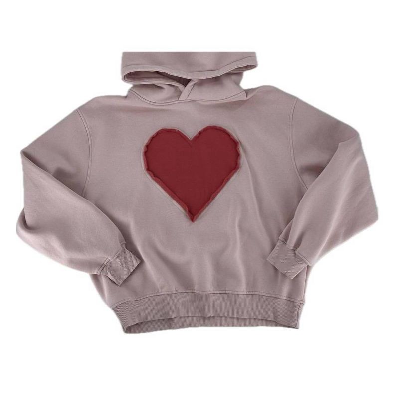 slide 2 of 3, Modern Lux Women's Heart Oversized Graphic Hooded Pullover Sweatshirt - Light Pink M, 1 ct
