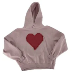 Modern Lux Women's Heart Oversized Graphic Hooded Pullover Sweatshirt - Light Pink M