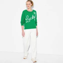 33 Degrees Women's Lucky Graphic Pullover Sweater - Green M