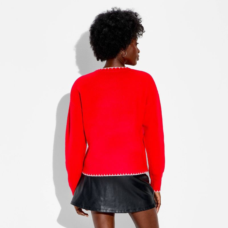 slide 2 of 3, 33 Degrees Women's Snoopy and Woodstock Heart Graphic Pullover Sweater - Cherry Red XL, 1 ct