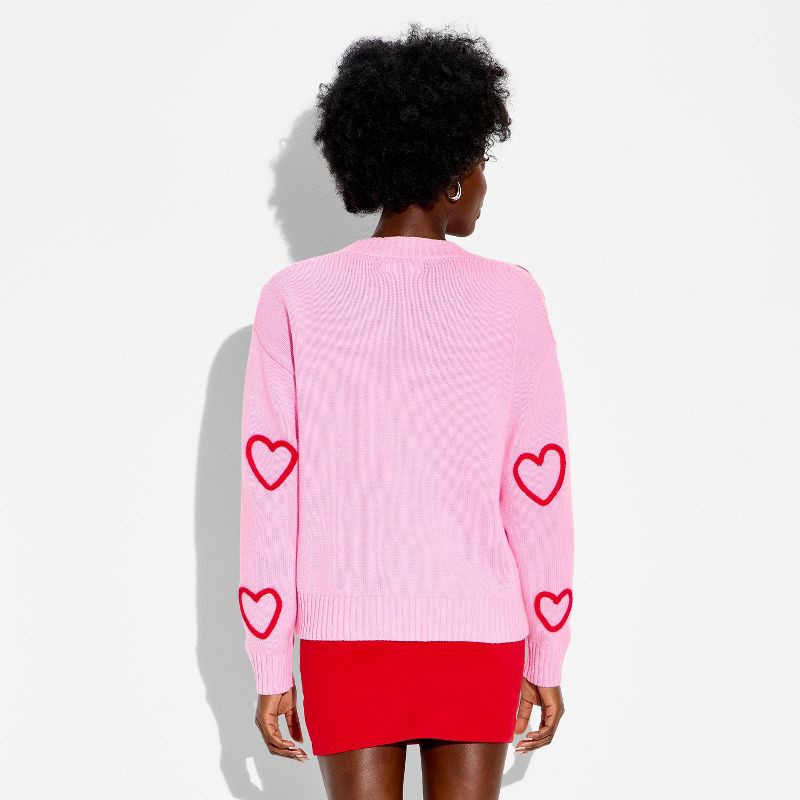 slide 3 of 3, 33 Degrees Women's Hearts Graphic Cardigan Sweater - Light Pink M, 1 ct