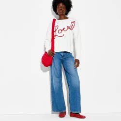 33 Degrees Women's Love Graphic Pullover Sweater - White S