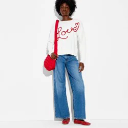 33 Degrees Women's Love Graphic Pullover Sweater - White XXL