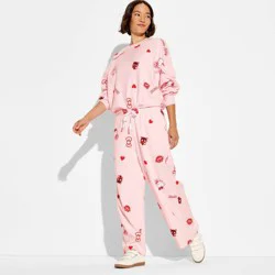 Women's Hello Kitty Fleece Graphic Sweatpants - Light Pink XL