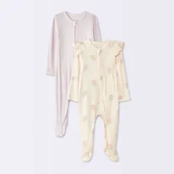 Baby Girls' 2pk Long Sleeve So Very Soft Floral Modal Sleep N' Play Footed Pajamas - Cloud Island™ Pink 3-6M