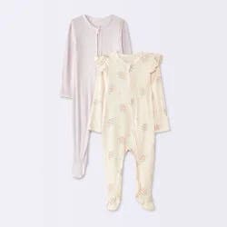 Baby Girls' 2pk Long Sleeve So Very Soft Floral Modal Sleep N' Play Footed Pajamas - Cloud Island™ Pink 3-6M