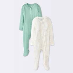 Baby 2pk Long Sleeve So Very Soft Bunnies Modal Sleep N' Play - Cloud Island™ Cream/Green 0-3M