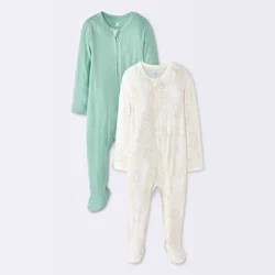 Baby 2pk Long Sleeve So Very Soft Bunnies Modal Sleep N' Play - Cloud Island™ Cream/Green 6-9M