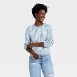 Women's Western Cable Crewneck Pullover Sweater - Universal Thread™ Blue XL