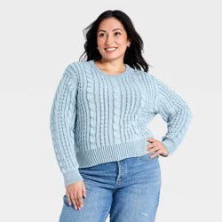 Women's Western Cable Crewneck Pullover Sweater - Universal Thread™ Blue XXL