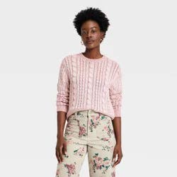 Women's Western Cable Crewneck Pullover Sweater - Universal Thread™ Pink XL