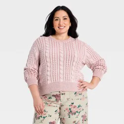 Women's Western Cable Crewneck Pullover Sweater - Universal Thread™ Pink XXL