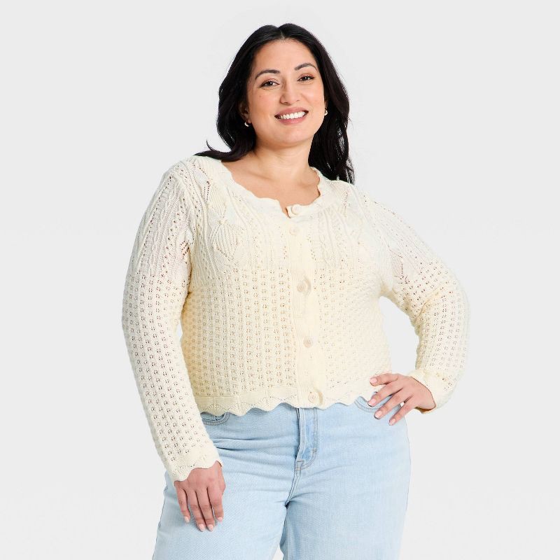 slide 1 of 3, Women's Western Crafted Cardigan - Universal Thread™ Cream XXL, 1 ct
