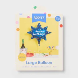 Large Happy Birthday Blue Star Burst Shaped Foil Balloon- Spritz™