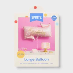 Large Pink Happy Birthday Banner Shaped Foil Balloon - Spritz™