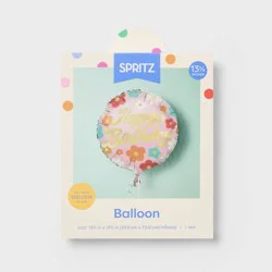Retro Floral Happy Birthday Round Foil balloon- Spritz™