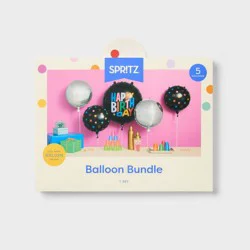 5ct Happy Birthday Stars Foil Balloon Bouquet Black and Multicolor - Spritz™