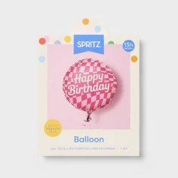 Wavy Checkered Happy Birthday Round Foil Balloon Pink - Spritz™