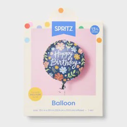 Floral Happy Birthday Round Foil Balloon Navy - Spritz™