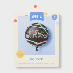 Happy Birthday Round Foil Balloon Black and Neon - Spritz™
