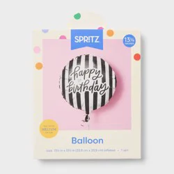 Happy Birthday Stripe Round Foil Balloon Black and White - Spritz™
