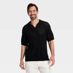 Men's Short Sleeve Open-Work Johnny Collar Polo Sweater - Goodfellow & Co™ Black XXL