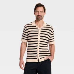 Men's Short Sleeve Full-Button Polo Sweater - Goodfellow & Co™ Black Striped S