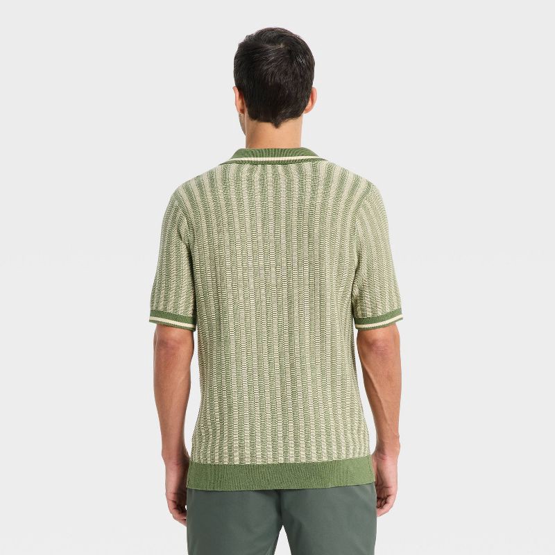 slide 2 of 3, Men's Short Sleeve Polo Collar Pullover Sweater - Goodfellow & Co™ Olive Green L, 1 ct