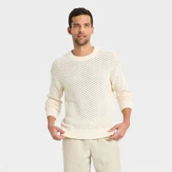 Men's Open-Work Crewneck Sweater - Goodfellow & Co™ Oatmeal M